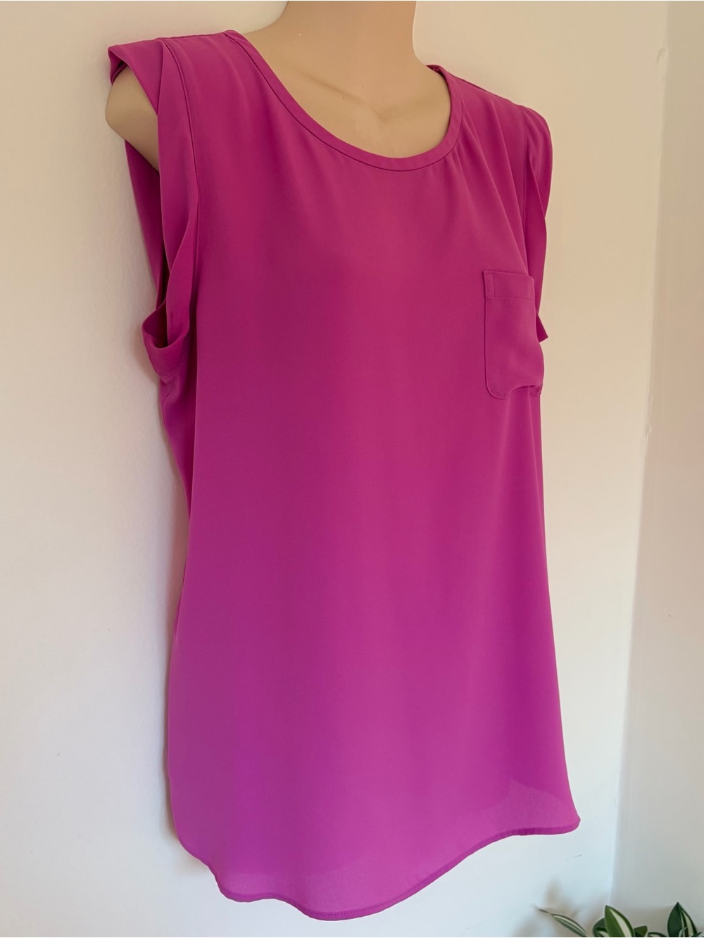 LOFT Pink Sleeveless Pocket Women's Top Semi Sheer Oversized Sz Medium